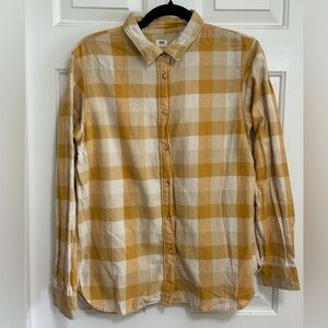 Uniqlo Yellow Plaid Flannel Button Down Top